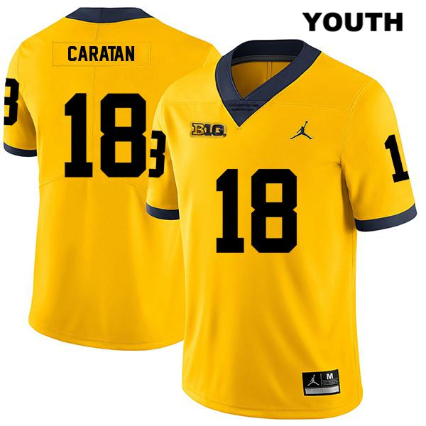 Youth NCAA Michigan Wolverines George Caratan #18 Yellow Jordan Brand Authentic Stitched Legend Football College Jersey WA25H83KU